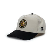 Load image into Gallery viewer, Beige &amp; Vintage Black Hat w/ Rubber Sewn-On Patch - Right Side
