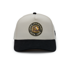 Load image into Gallery viewer, Beige &amp; Vintage Black Hat w/ Rubber Sewn-On Patch - Front
